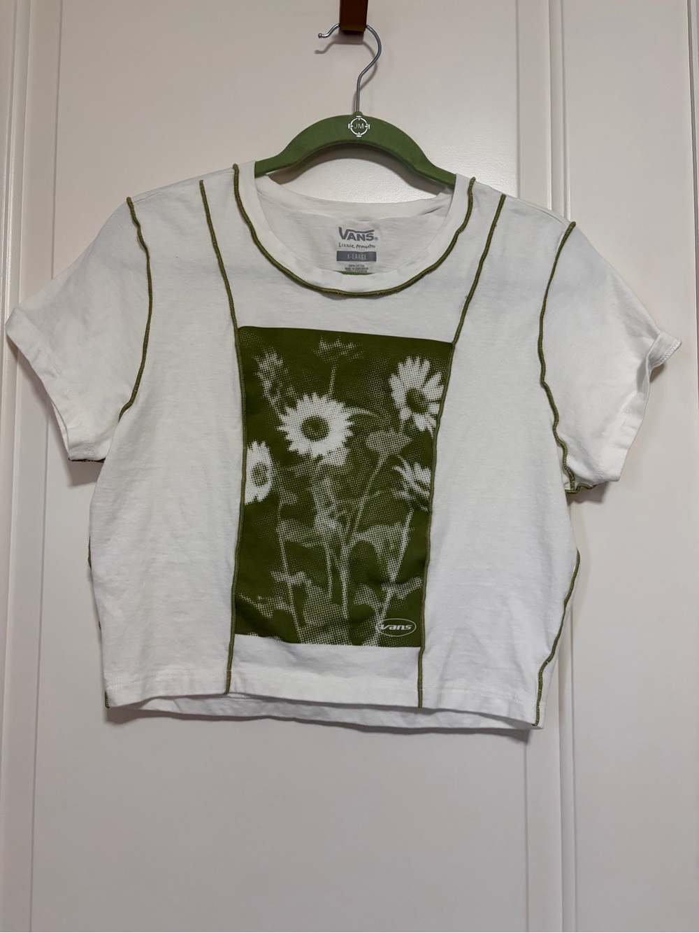 Vans White & Green Floral Cropped Baby Doll Tee